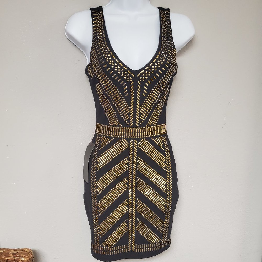NWT  Bebe Dress Black and Gold Size XS New Years Eve